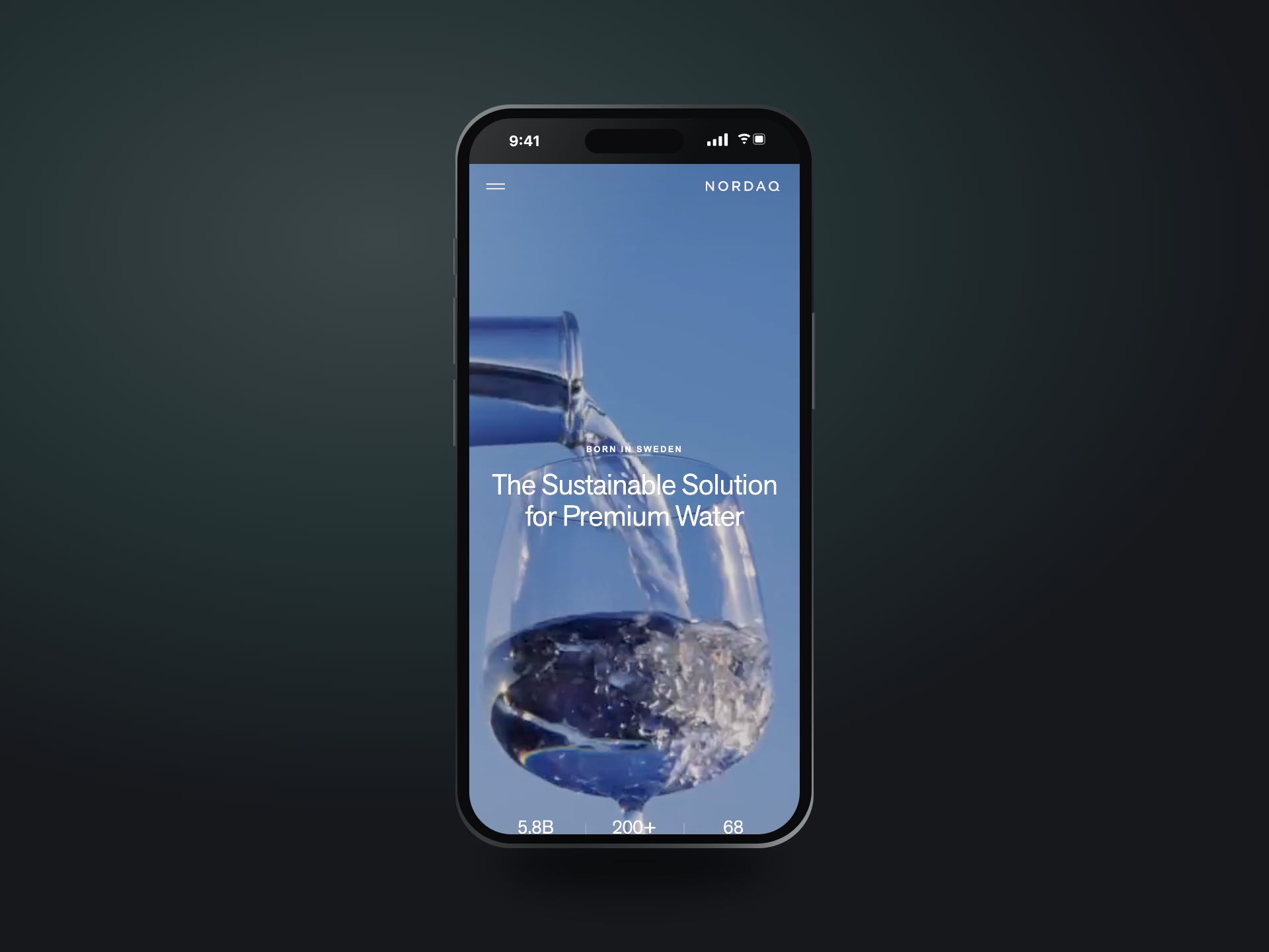 The Nordaq home hero on an iPhone against a dark background